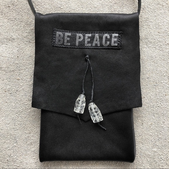 Buddha Bead Handcrafted Upcycled Leather BE PEACE Crossbody Pouch (phone) Bag - Picture 2 of 6